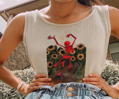 Fashion Round Neck Sleeveless Skull Print Tank Top