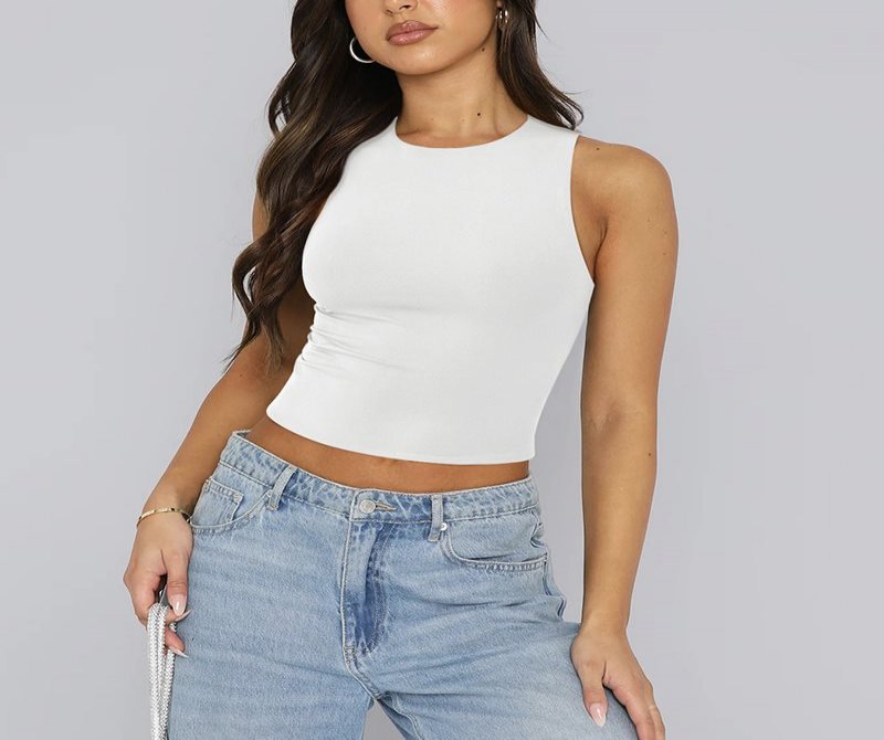 Sexy Midriff-baring Sleeveless Tight-fitting Top, Round-neck Racer-neck Tank Top Worn As An Outer Layer