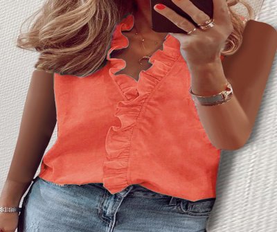 Summer Casual Sleeveless Ruffle Blouse