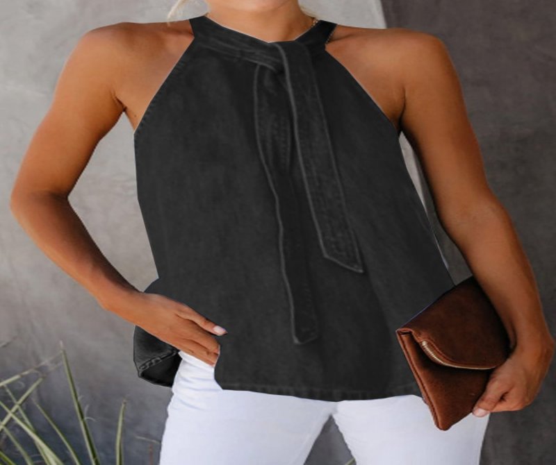 Casual Lace-Up Denim Vest