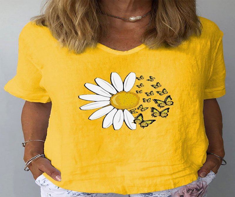 Short Sleeves Printed V Neck Blouse