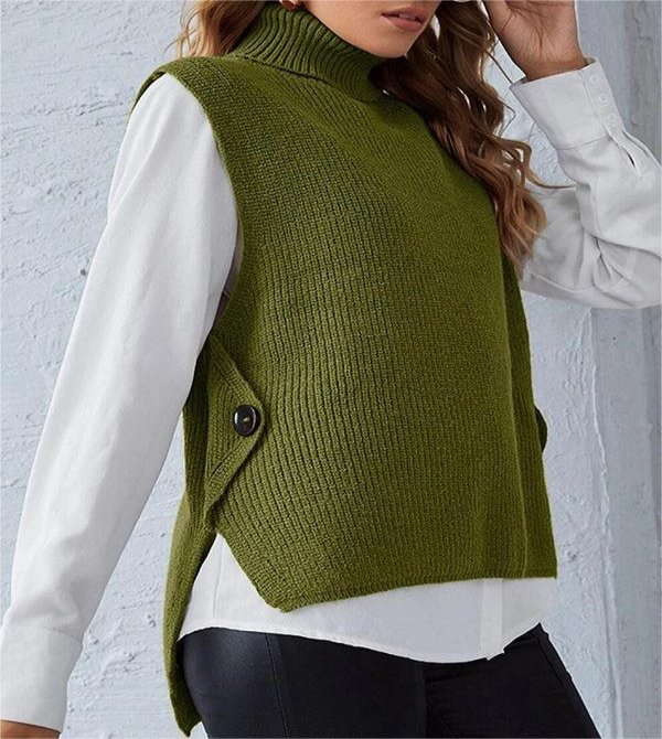 Women's Retro Casual Knitted Turtleneck Pullover Sleeveless Sweater Vest