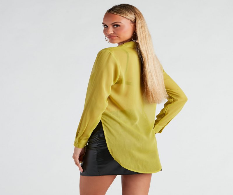 TableClothsUs Such A Staple Sheer Button-Up Tunic