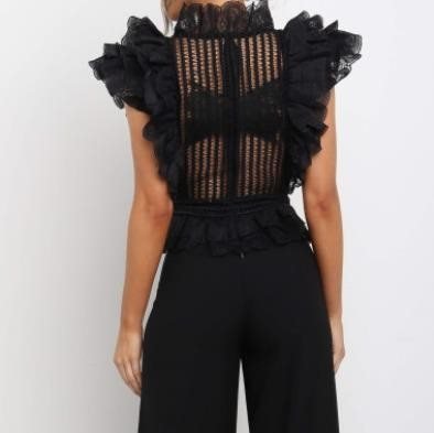 Fashion-2020 Autumn New Sleeveless Slim-fit Ruffled Lace Shirt Temperament Hollow Crochet Pullover Top All-match Fashion