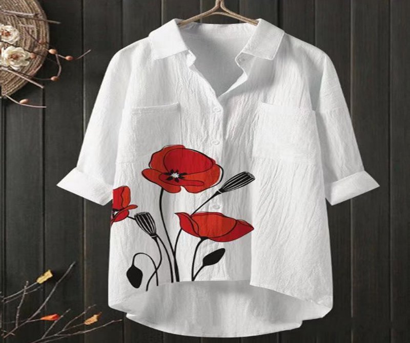 Fashion Print Long Sleeve Single Breasted Blouse