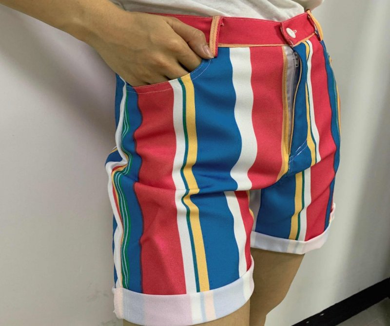 Fashion-loose, Slim, Colorful, Striped Casual Shorts