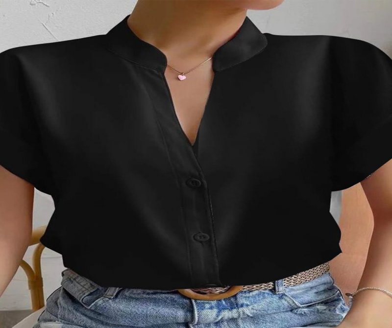 Simple V-neck Women's Short Sleeves Blouses