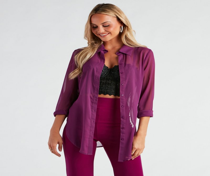 TableClothsUs Such A Staple Sheer Button-Up Tunic