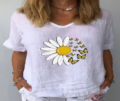 Short Sleeves Printed V Neck Blouse