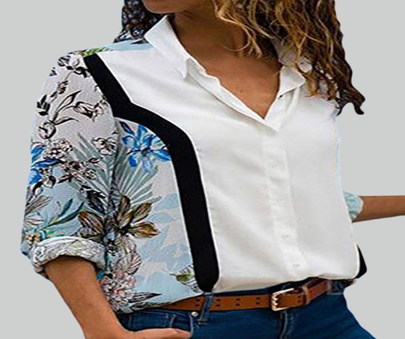 Casual Long Sleeve Printed Panel Lapel Shirt