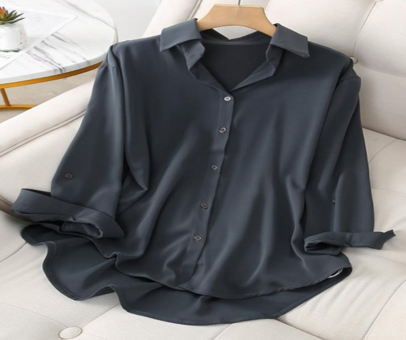 Lapel Single-breasted Solid Color Long-sleeved Blouse