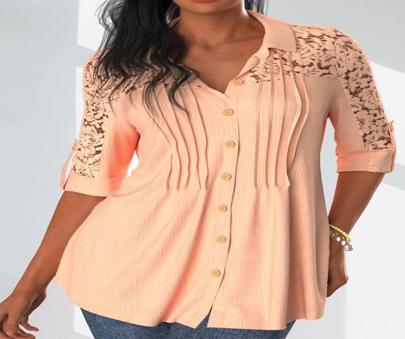 Women Casual Half Sleeves Lace Paneled Blouse