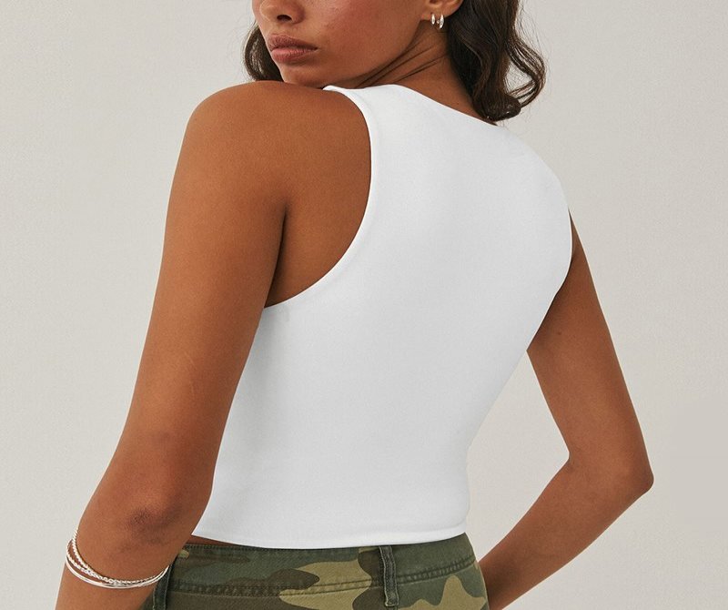 Sexy Midriff-baring Sleeveless Tight-fitting Top, Round-neck Racer-neck Tank Top Worn As An Outer Layer