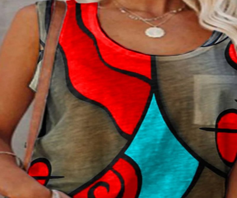 Casual Abstract Printed Colorblock Vest