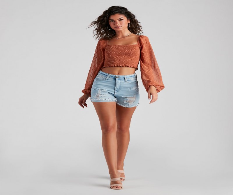 TableClothsUs Trendy Swiss Dot Smocked Crop Top