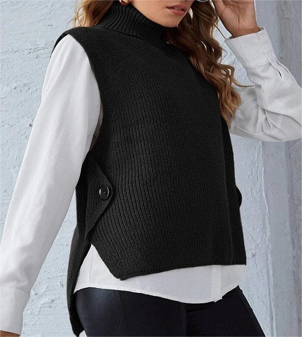 Women's Retro Casual Knitted Turtleneck Pullover Sleeveless Sweater Vest