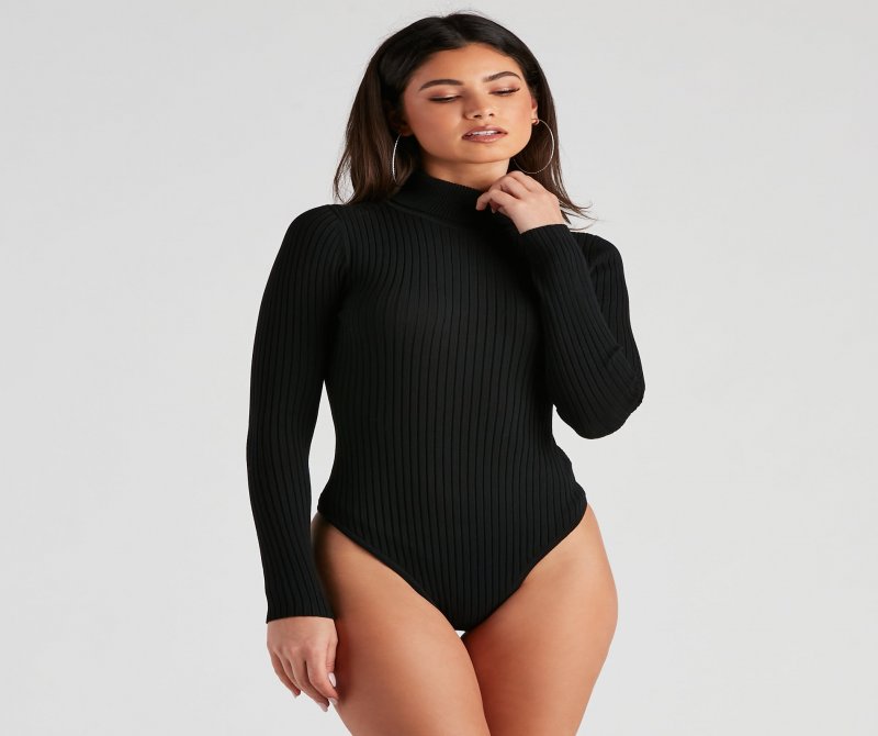TableClothsUs Classic Ribbed Knit Turtleneck Bodysuit