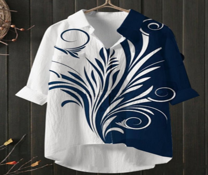 Fashion Print Long Sleeve Single Breasted Blouse