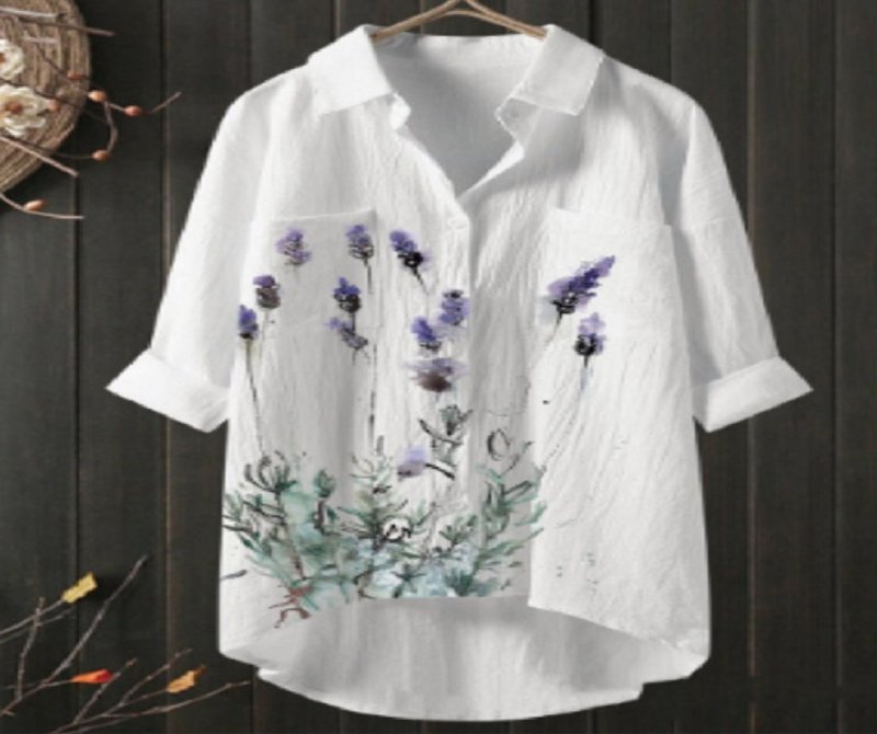 Fashion Print Long Sleeve Single Breasted Blouse
