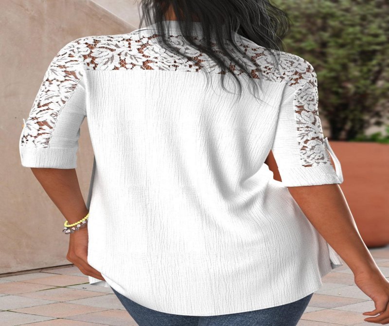 Women Casual Half Sleeves Lace Paneled Blouse