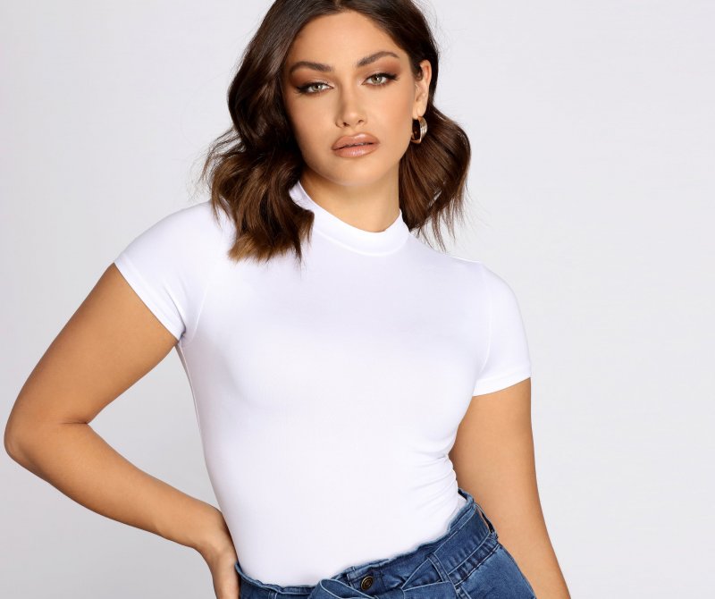 TableClothsUs Mock Neck Cap Sleeve Bodysuit