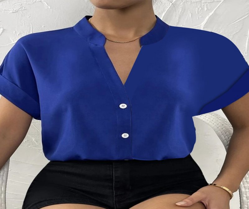Simple V-neck Women's Short Sleeves Blouses