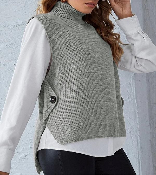 Women's Retro Casual Knitted Turtleneck Pullover Sleeveless Sweater Vest