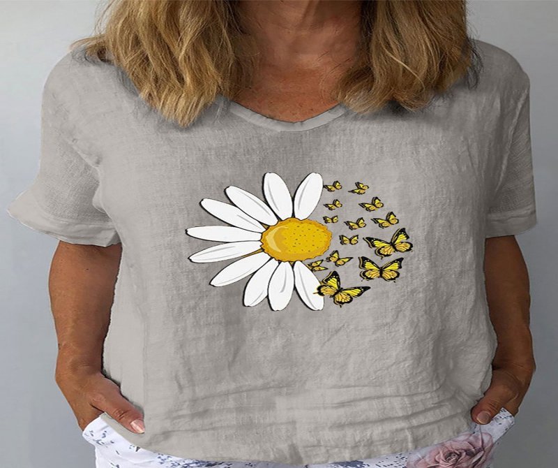 Short Sleeves Printed V Neck Blouse
