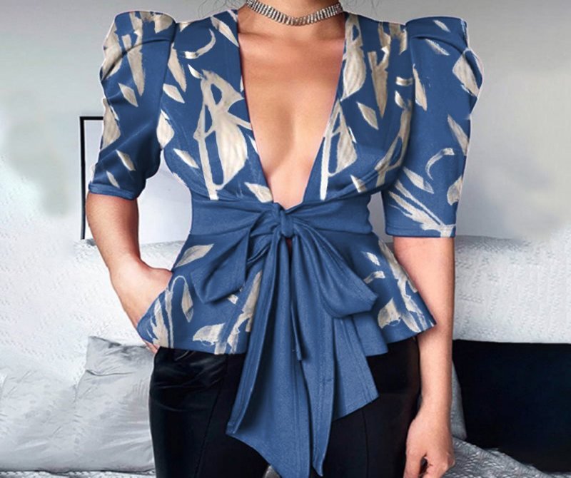 Fashionable And Elegant Satin Full-width Printed Waist Top