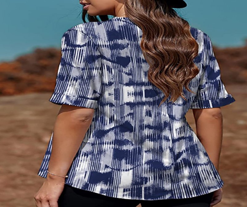 V Neck Short Sleeves Printed Blouse