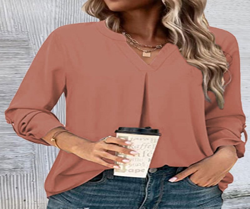 V-neck Chiffon Shirt Long-sleeved T-shirt