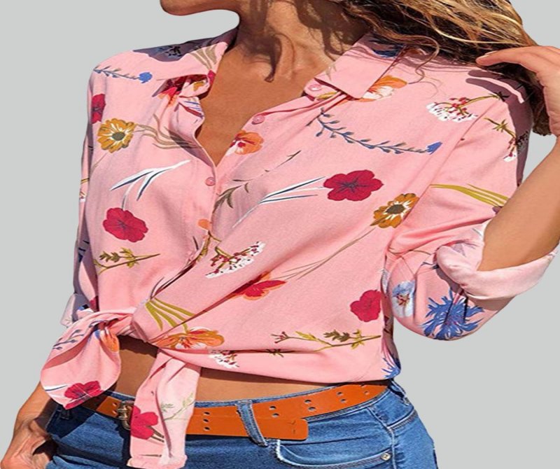 Casual Long Sleeve Printed Panel Lapel Shirt