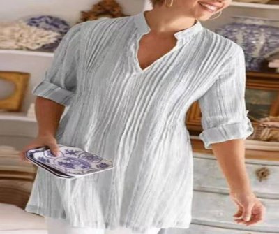 Stripes Long Sleeves V Neck Casual Blouse