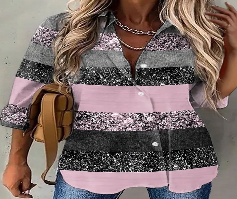 Lapel Printed Long-sleeve Button-down Shirt