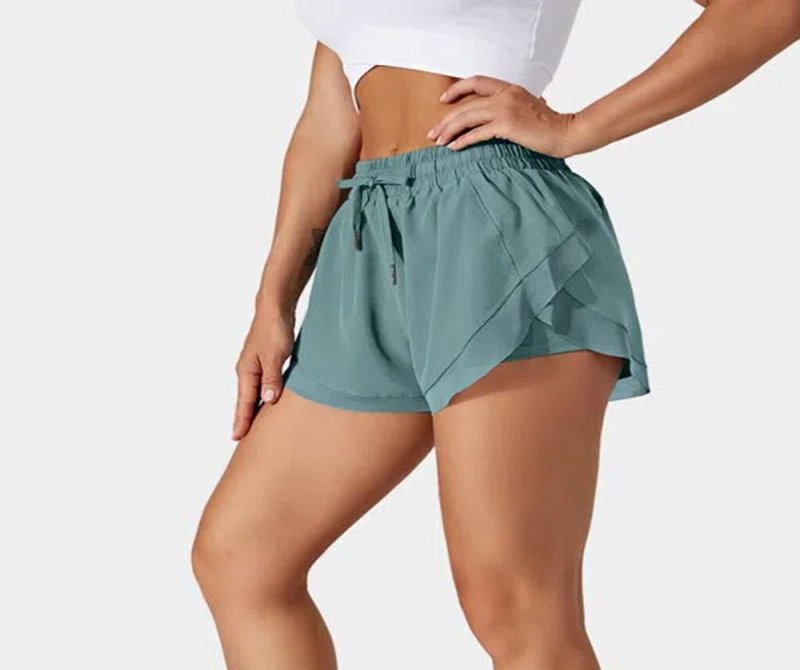 Drawstring Contrasting Color Flowy Mesh 2-in-1 Shorts