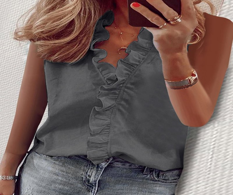 Summer Casual Sleeveless Ruffle Blouse