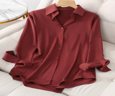 Lapel Single-breasted Solid Color Long-sleeved Blouse