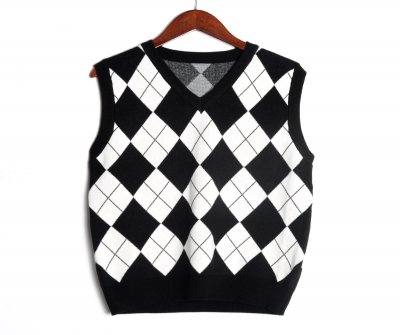 Fashion-rhombus Black And White Check Vest Short