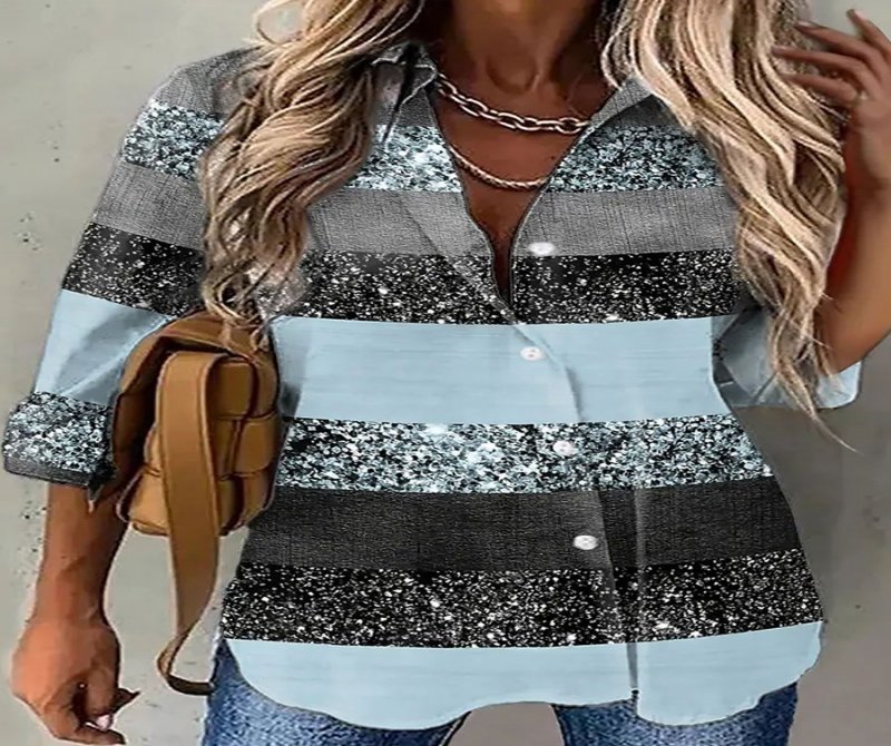 Lapel Printed Long-sleeve Button-down Shirt