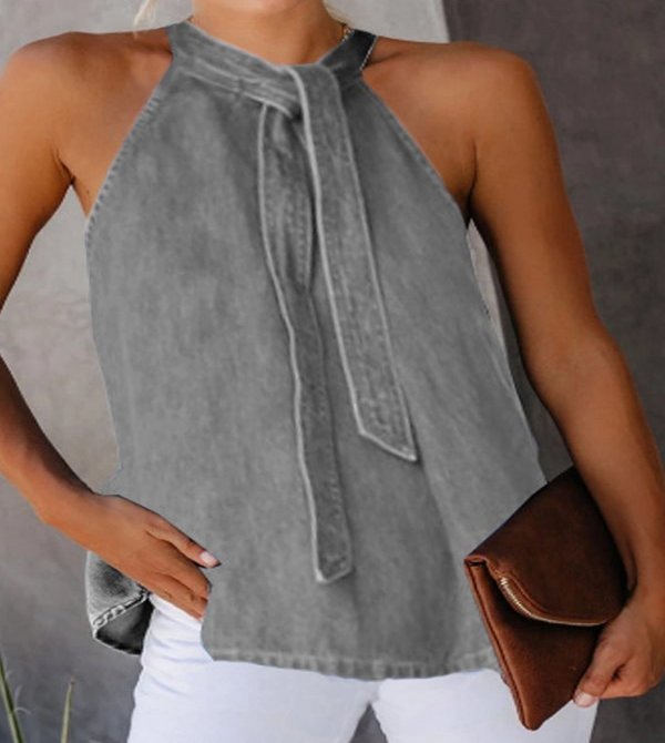 Casual Lace-Up Denim Vest