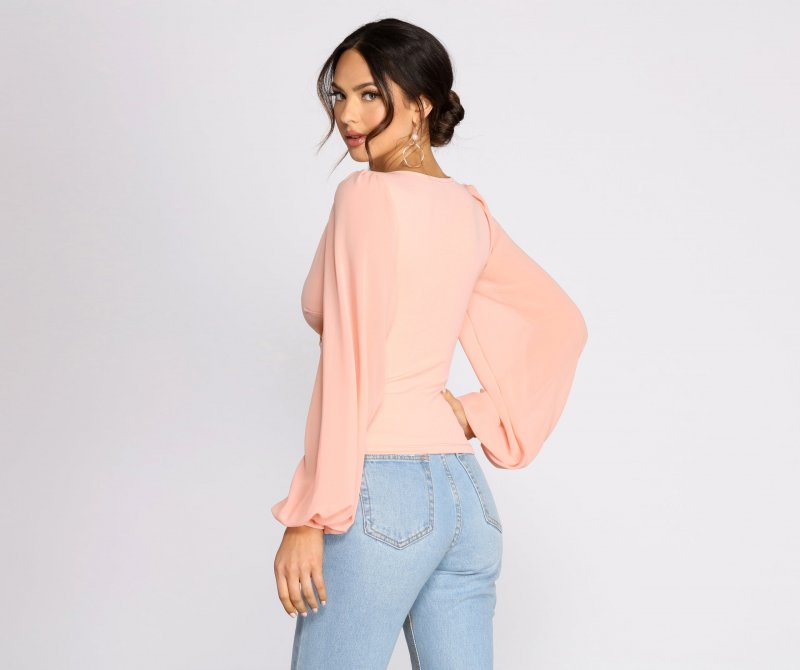 TableClothsUs Classic Chiffon Sleeve Wrap Front Blouse