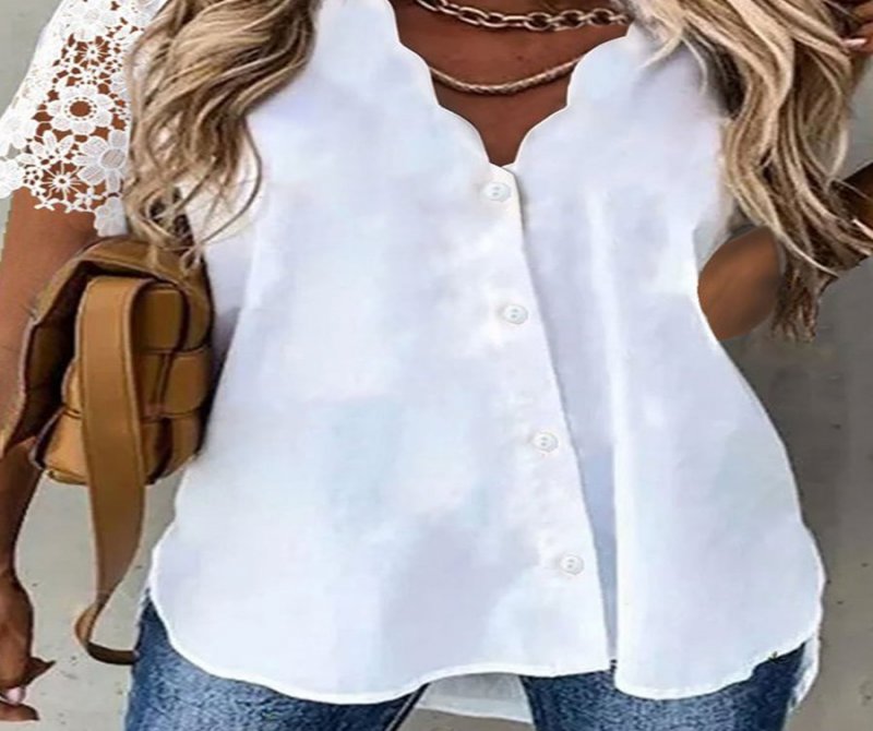 V Neck Casual Loosen Short Sleeve Blouse