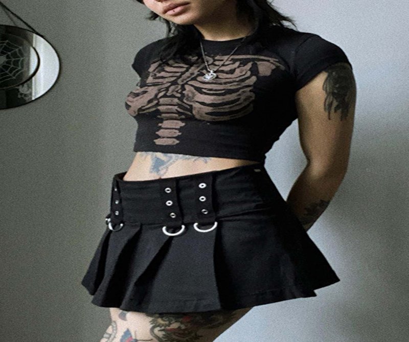 The Supermade Dark Skeleton Print Slim High Waist Tank Top