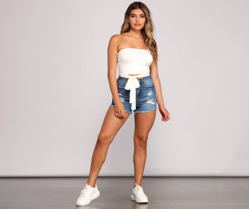 TableClothsUs Tied To Basics Ribbed Knit Crop Top