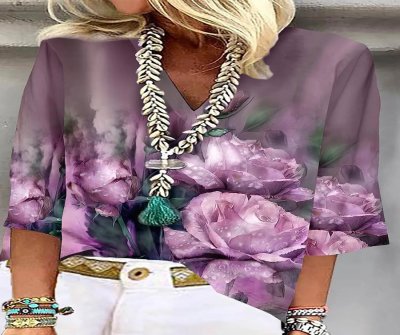 Printed V-neck Blouses