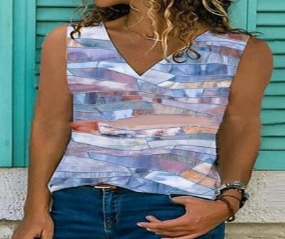 Fashion Pane Pattern Printing Loose V-neck Sleeveless Casual Vest