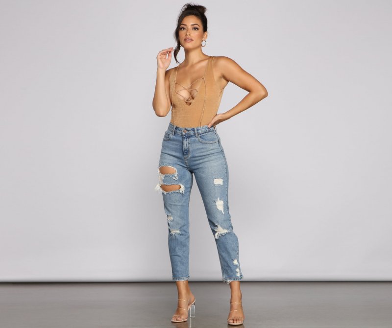 TableClothsUs Sleek And Sultry Lace-Up Bodysuit