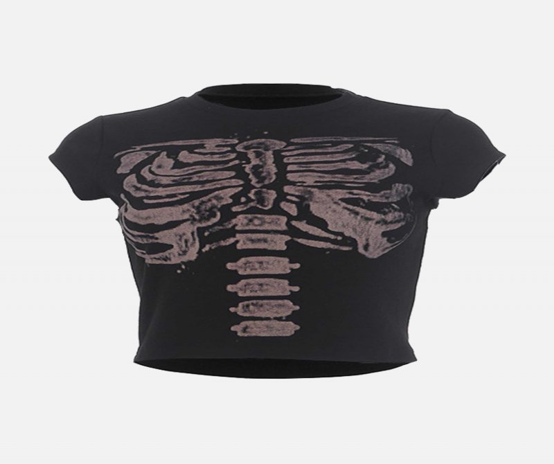 The Supermade Dark Skeleton Print Slim High Waist Tank Top