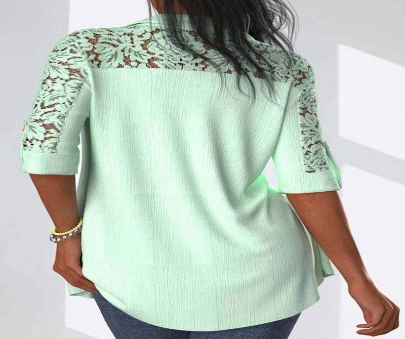 Women Casual Half Sleeves Lace Paneled Blouse