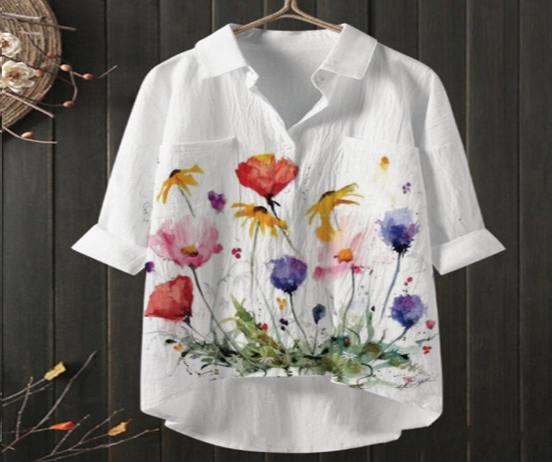 Fashion Print Long Sleeve Single Breasted Blouse